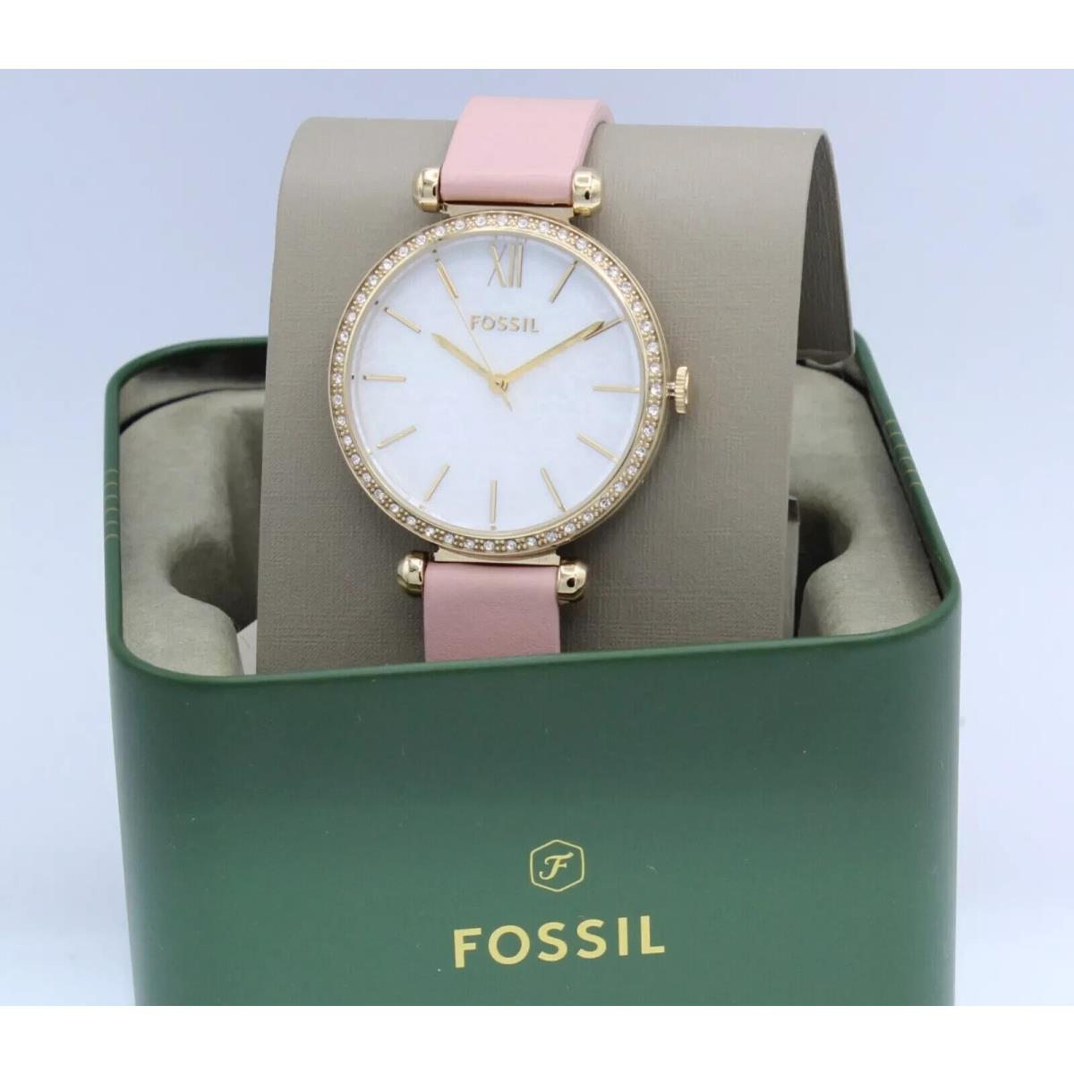 Fossil Tillie Crystals Gold Pink Mop Leather Women`s BQ3936 Watch