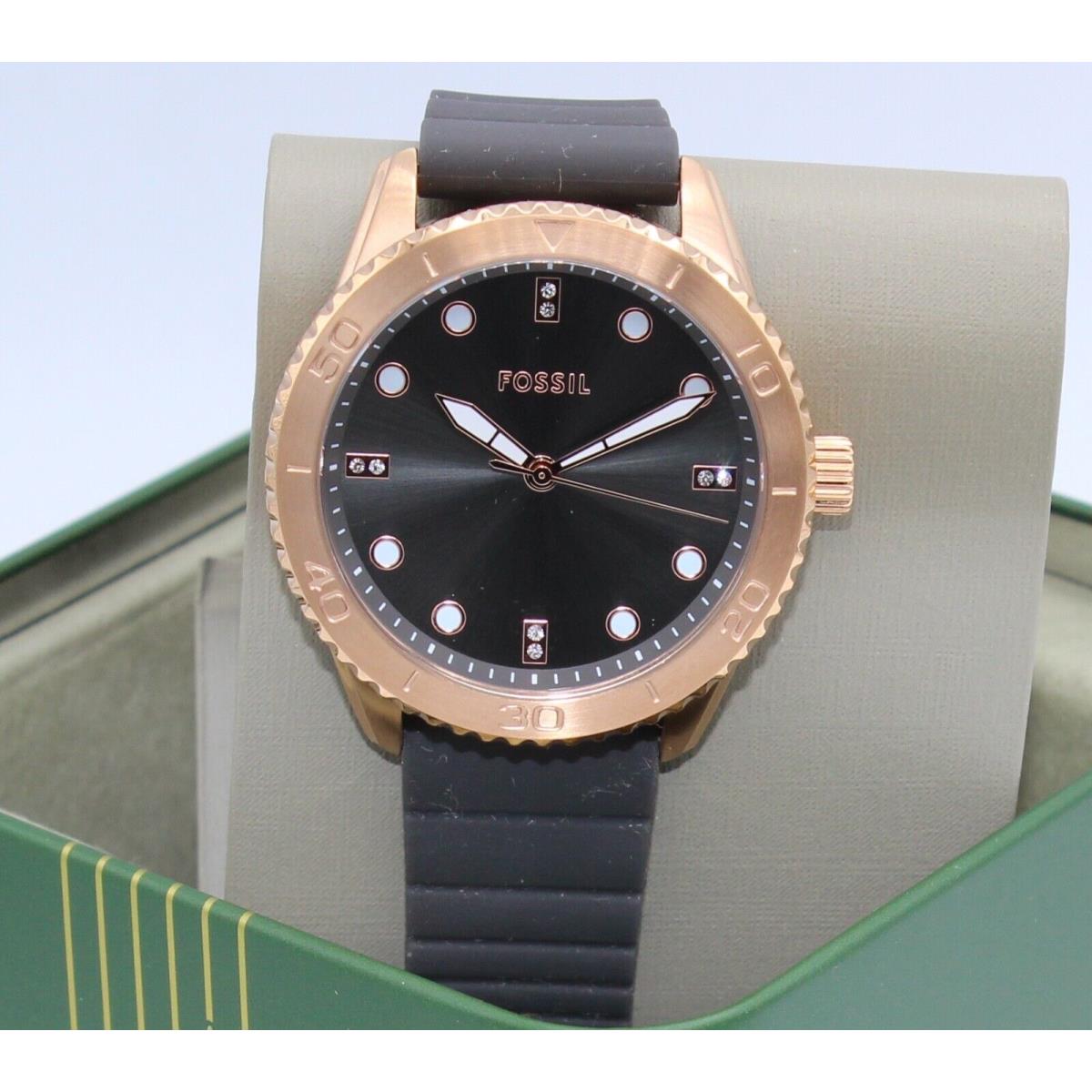 Fossil Dayle Rose Gold Grey Silicone Crystals Women`s BQ3950 Watch