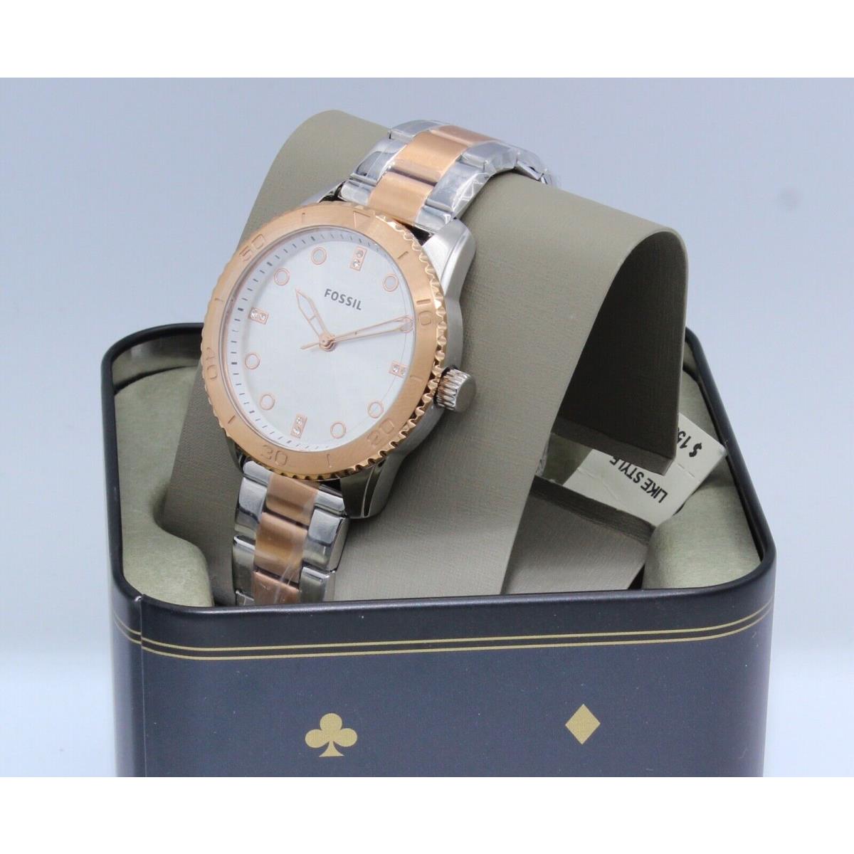 Fossil Dayle Rose Gold Silver Crystals Women`s BQ3887 Watch