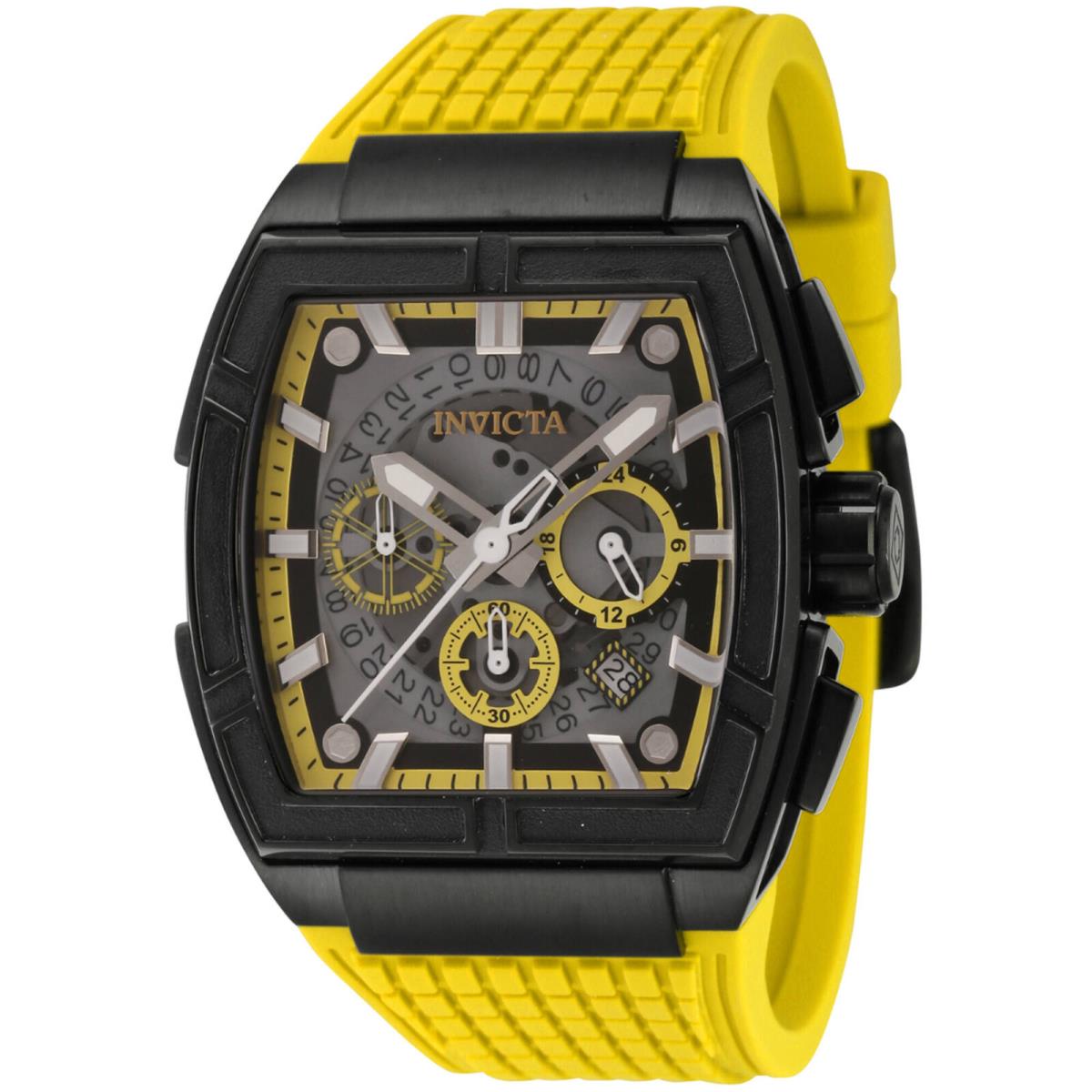 Invicta Men`s Watch S1 Rally Quartz Chronograph Yellow Silicone Strap 44886 - Dial: Black, Yellow, Band: Yellow