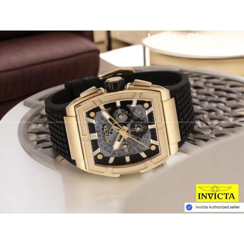 Invicta Men`s S1 Rally Black Gold Dial Silicone Band Chronograph 44mm Watch