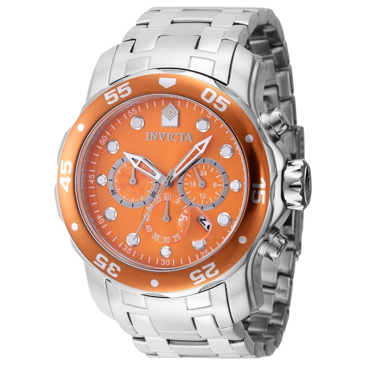 Invicta Men`s 48mm Pro Diver Scuba Chronograph Orange Dial Bracelet SS Watch