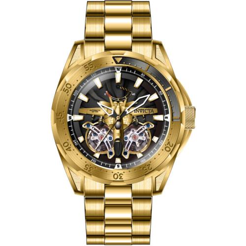 Invicta 44687 Aviator Automatic Multifunction Black Gold Men Dial Watch - Black