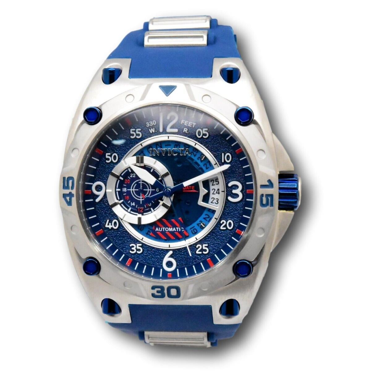 Invicta Aviator Pilot Automatic Men`s 50mm Blue Anatomic Dial Watch 40281 - Dial: Blue, Multicolor, Silver, White, Band: Blue, Bezel: Blue, Silver