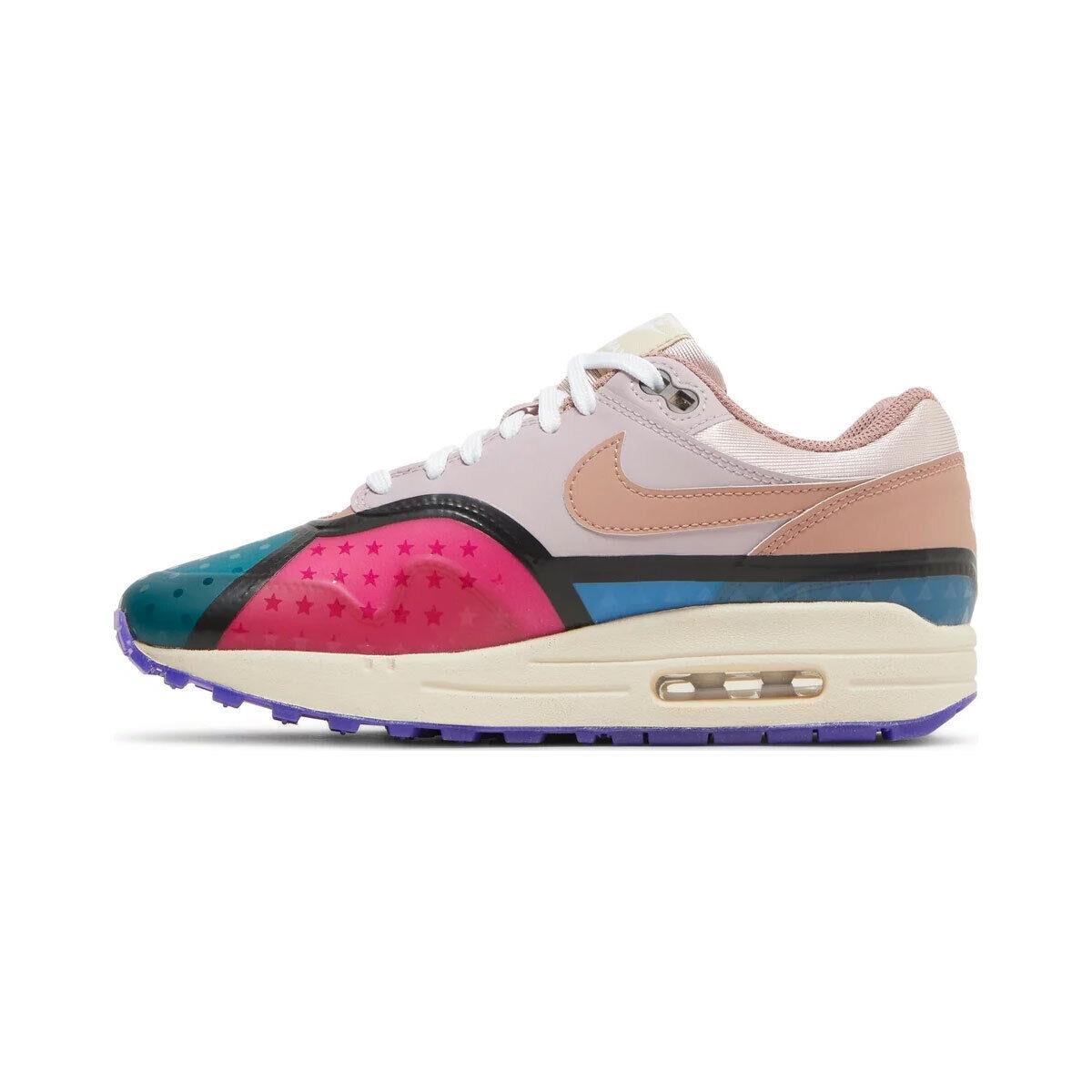 Nike Women`s Air Max 1 Plum Fog Fossil DV2301-501 Rose/blue/bronze SZ 5-15 - Rose/Blue/Bronze