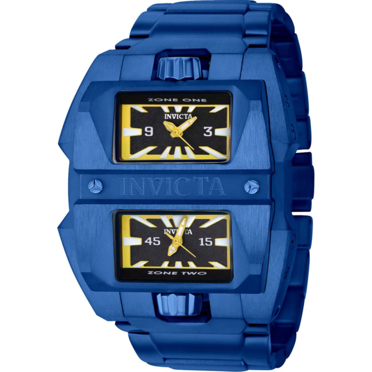 Invicta Men`s Watch Akula Dual Time Black Dial Blue Steel Bracelet Quartz 41710 - Dial: Black, Band: Blue