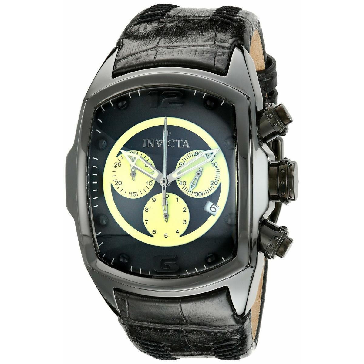 Invicta Lupah Chronograph Date Black Dial Black Leather Men`s Watch 10285 - Dial: Black, Band: Black, Bezel: Black