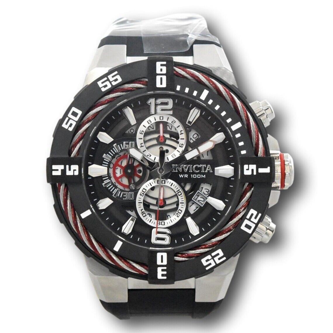 Invicta Bolt Men`s 51mm Twisted Cable Anatomic Chronograph Watch 32734 Rare - Dial: Black, Multicolor, Silver, White, Band: Black, Bezel: Black, Red, Silver