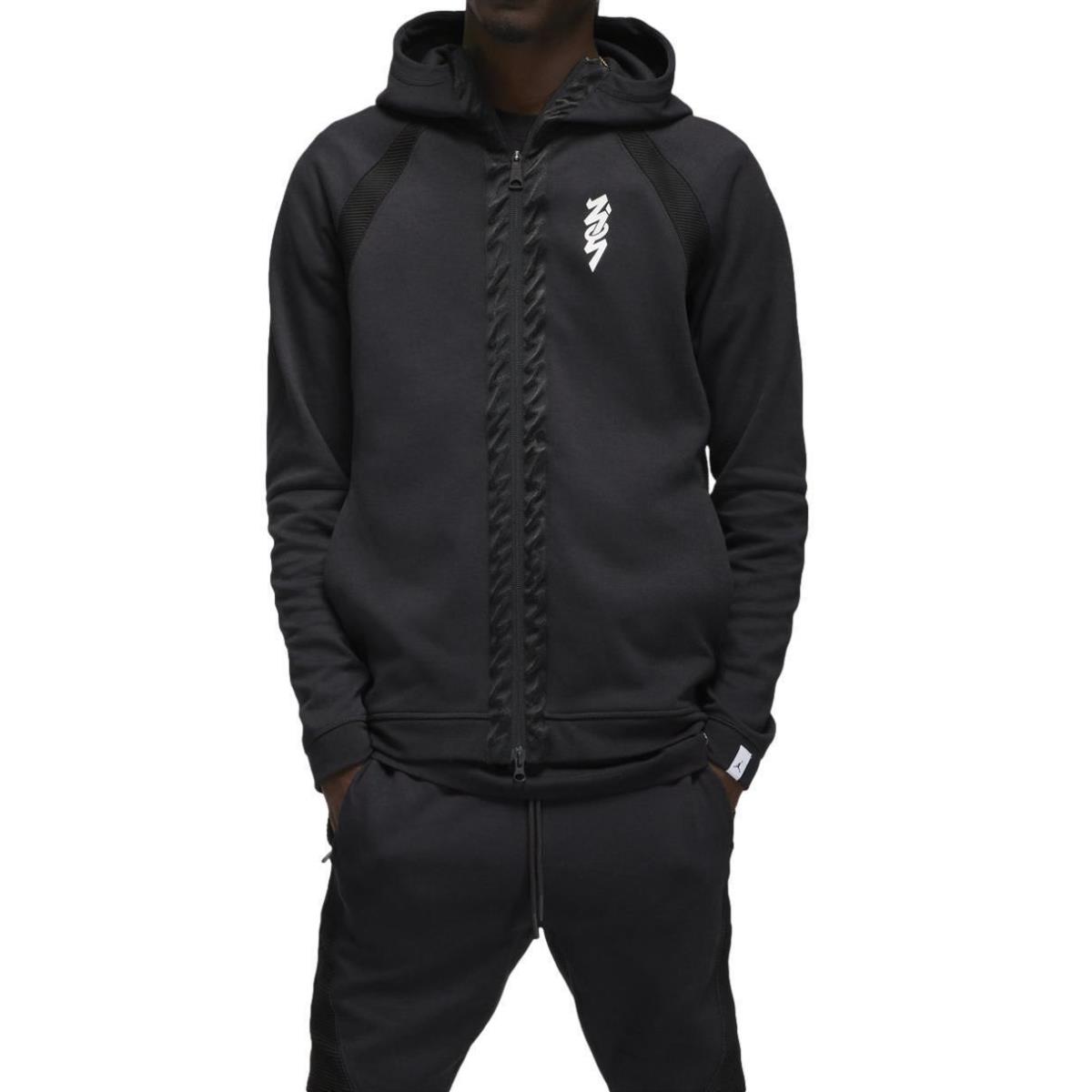 Nike Air Jordan Zion Men`s Full-zip Warmup Hooded Jacket Black DR2115-010