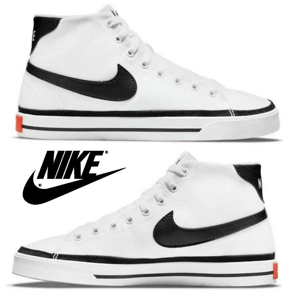 Nike Women`s Court Legacy Mid Canvas Sneakers Sport Running Gym Athletic Shoes - White, Manufacturer: White/Black