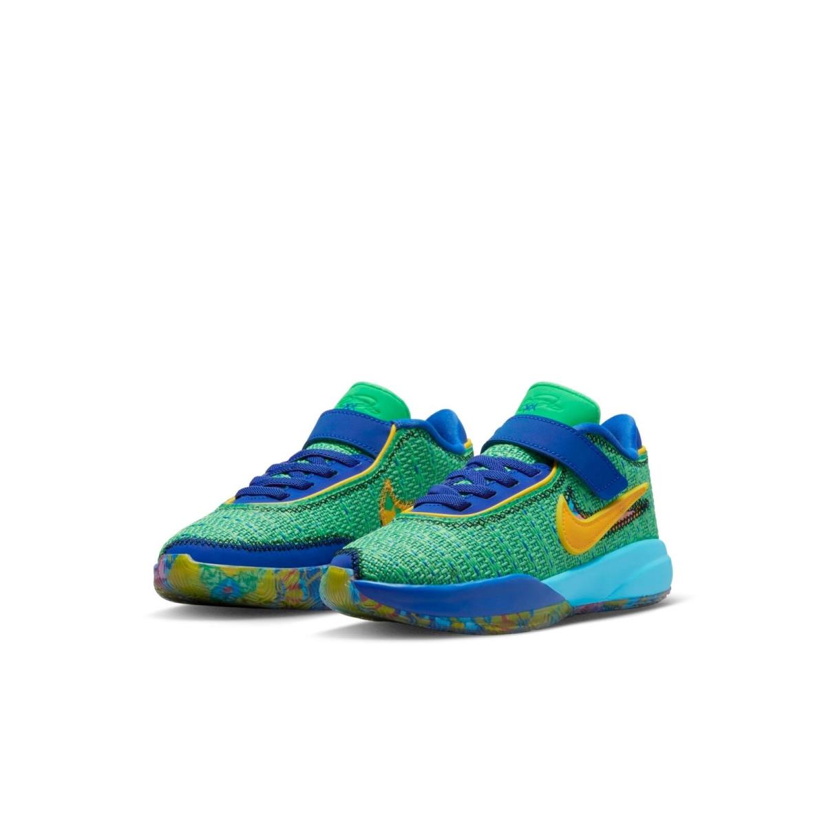 DV3023-300 Preschool Nike Lebron 20 `kaleidoscope Ps` - Electric Algae/Game Royal/Baltic Blue/University Gold