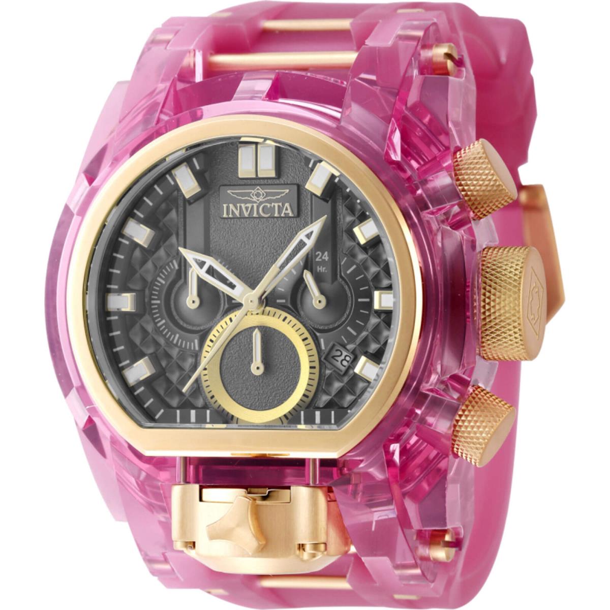 Invicta Men`s Watch Bolt Zeus Magnum Quartz Gunmetal and Gold Dial Strap 46475 - Dial: Gunmetal, Gold, Band: Pink, Yellow