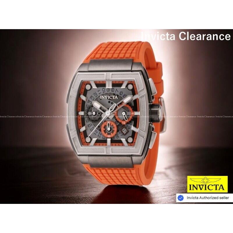 Invicta Men`s S1 Rally 44mm Black Chronograph Dial Orange Silicone Band Watch - Dial: Orange, Black, Band: Orange, Bezel: Silver