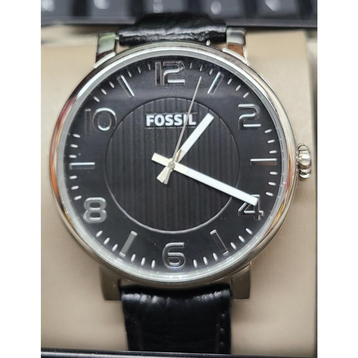 Fossil BQ2248 Arabic Black Dial Black Leather Strap Men`s Watch