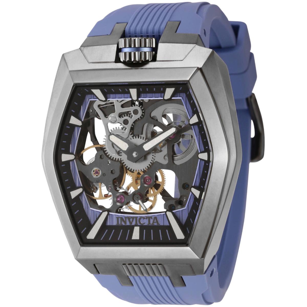 Invicta Men`s Watch Akula Mechanical Skeleton Dial Blue Silicone Strap 44019
