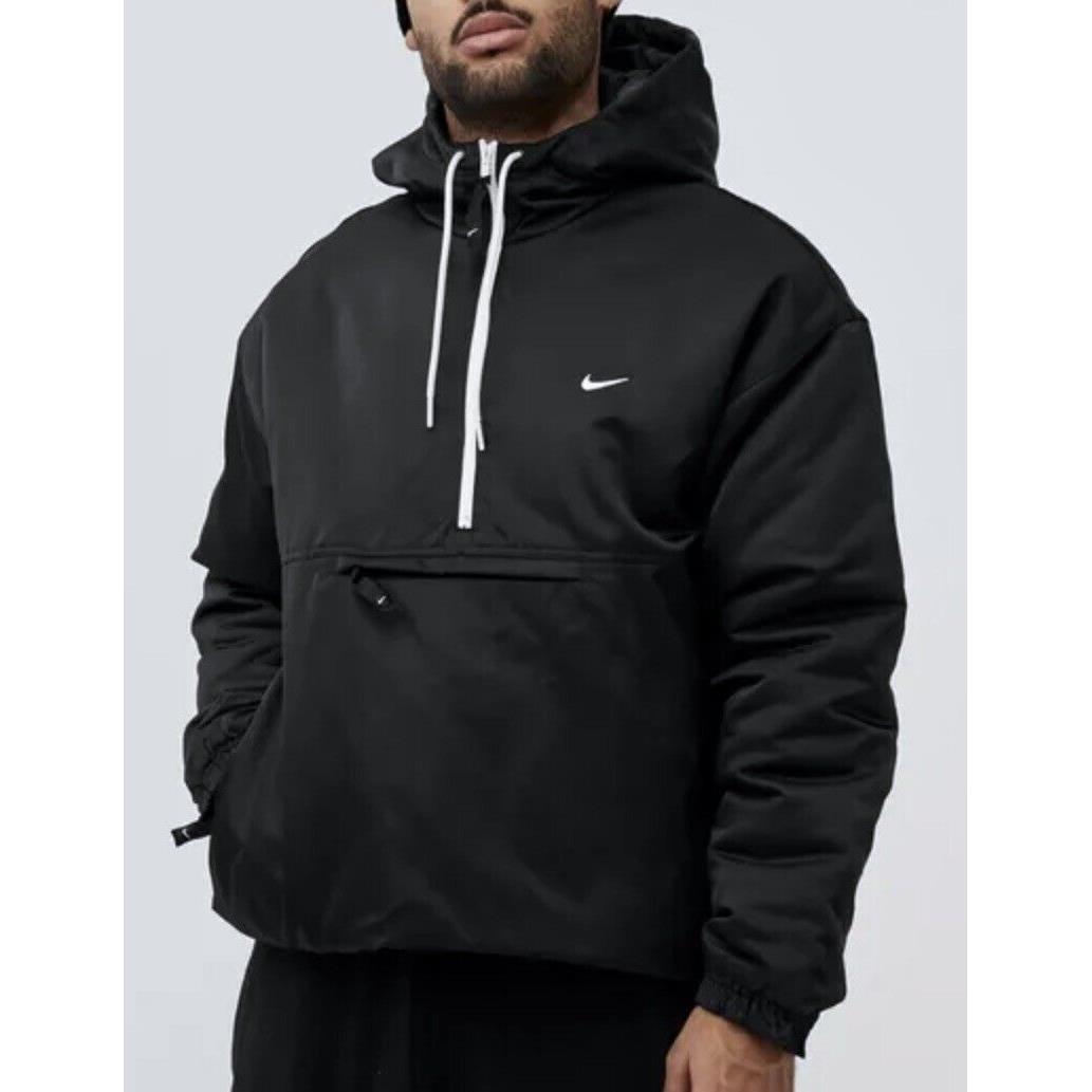 Nike Solo Swoosh Satin 1/2 Zip Pullover Anorak Black Loose Fit Jacket Mens S M