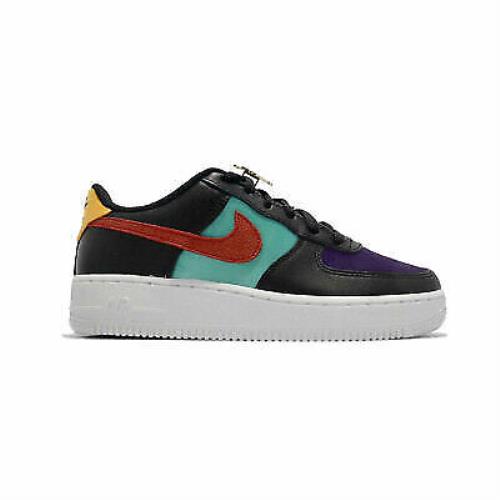 Nike Kids Air Force 1 LV8 Emb GS DN4178-001 Black SZ 3Y-7Y - Black/Washed Teal/Court Purple/Gym Red