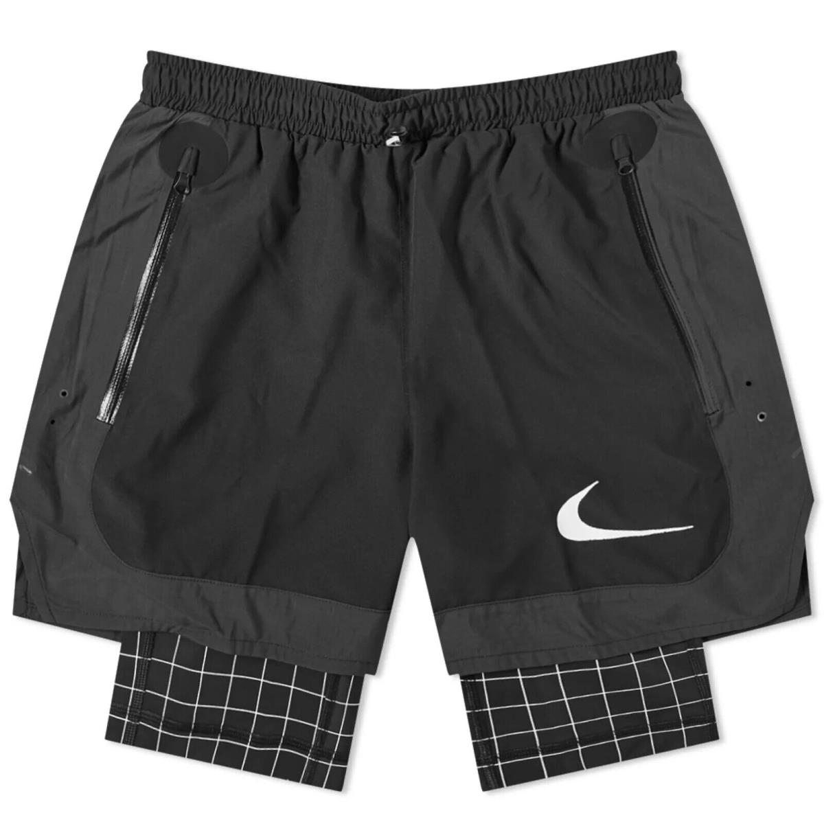 Nike X Off-white Virgil Abloh Black Grid Shorts Size S-2XL Running CU2502-010
