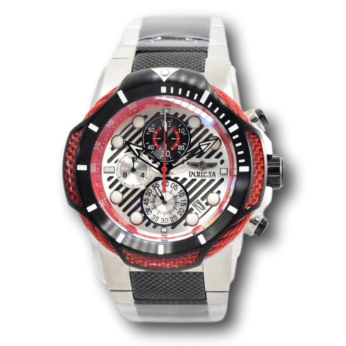 Invicta Bolt Red Carbon Fiber Men`s 50mm Stainless Chronograph Watch 31179 Rare - Dial: Black, Red, White, Band: Silver, Bezel: Black, Red, White