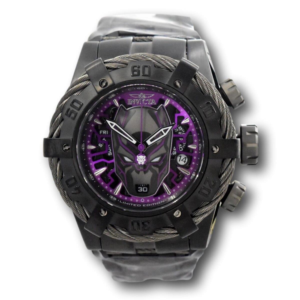 Invicta Bolt Marvel Black Panther Men`s 53mm Limited Swiss Chrono Watch 35166 - Dial: Black, Gray, Multicolor, Purple, Band: Black, Bezel: Black, Gray