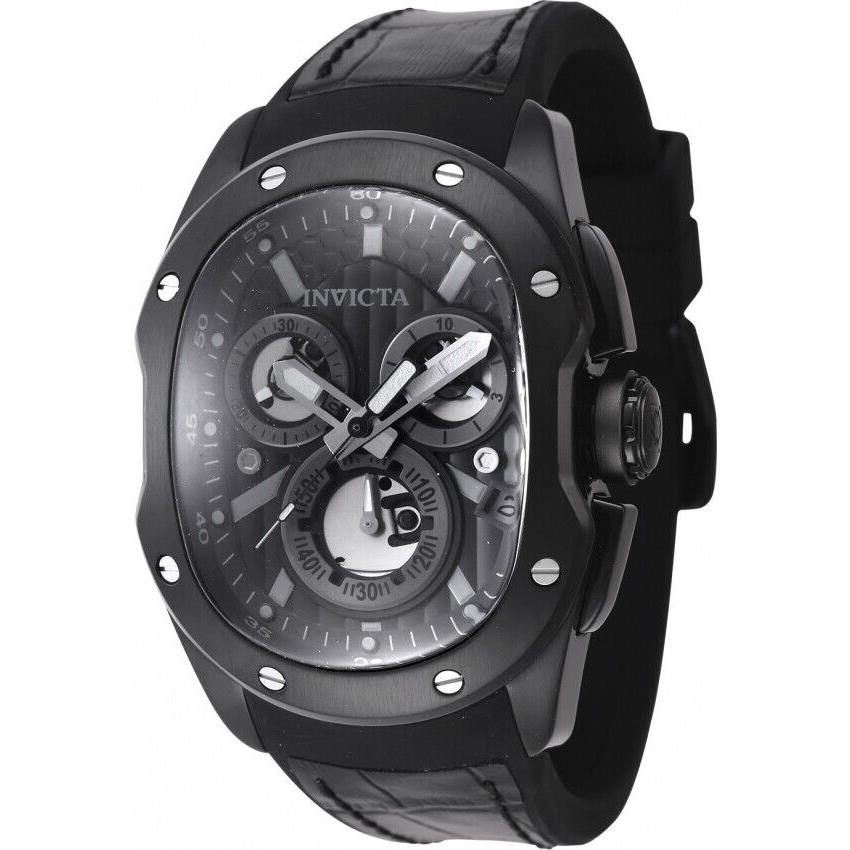 Invicta Lupah Revolution 2.0 Chronograph Quartz Black Dial Men`s Watch 45440 - Dial: Black, Band: Black, Bezel: Silver-tone and Black