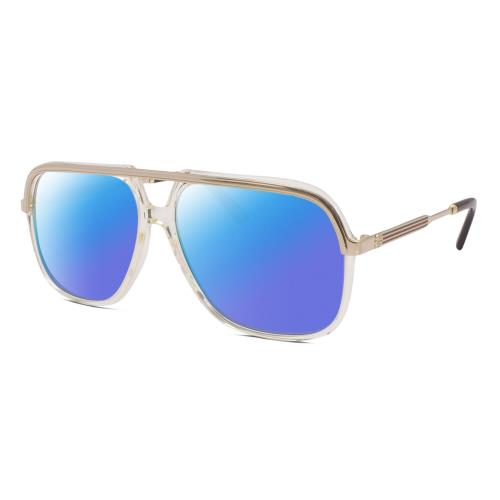 Gucci GG0200S Mens Pilot Designer Polarized Sunglasses Yellow Gold 57mm 4 Opt - Frame: Multicolor, Lens: Blue Mirror Polar