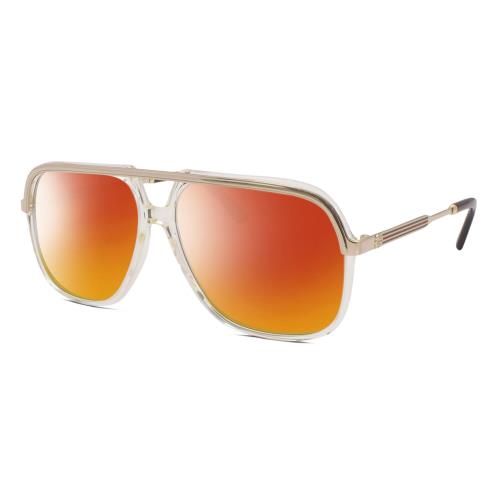 Gucci GG0200S Mens Pilot Designer Polarized Sunglasses Yellow Gold 57mm 4 Opt Red Mirror Polar