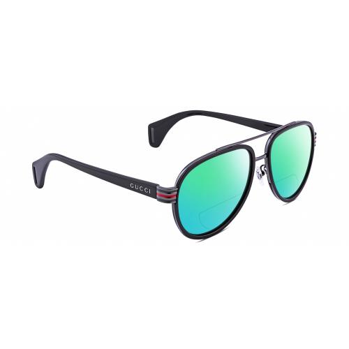 Gucci GG0447S Unisex Pilot Polarize Bifocal Sunglass Black Gunmetal 58mm 41Opt Green Mirror