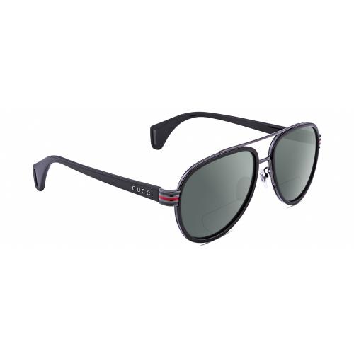 Gucci GG0447S Unisex Pilot Polarize Bifocal Sunglass Black Gunmetal 58mm 41Opt Grey