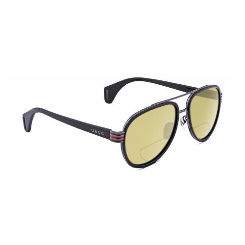 Gucci GG0447S Unisex Pilot Polarize Bifocal Sunglass Black Gunmetal 58mm 41Opt Yellow