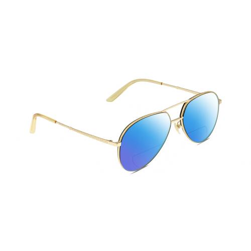 Gucci GG0356S Unisex Pilot Polarize Bifocal Sunglasses Gold Yellow 59mm 41 Opt Blue Mirror