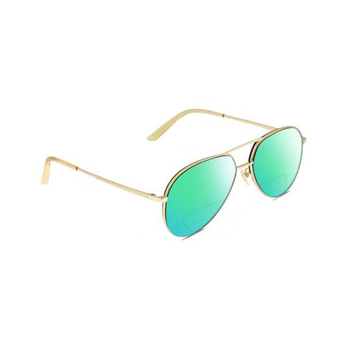 Gucci GG0356S Unisex Pilot Polarize Bifocal Sunglasses Gold Yellow 59mm 41 Opt Green Mirror