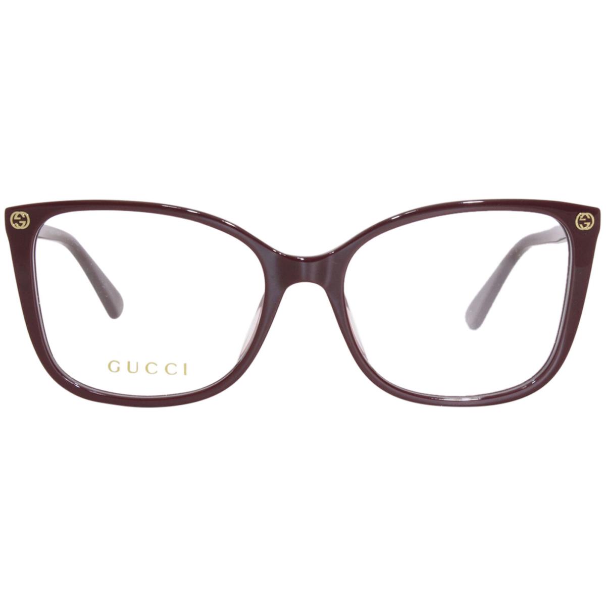 Gucci GG0026O 012 Eyeglasses Frame Women`s Burgundy Full Rim Cat Eye 53mm