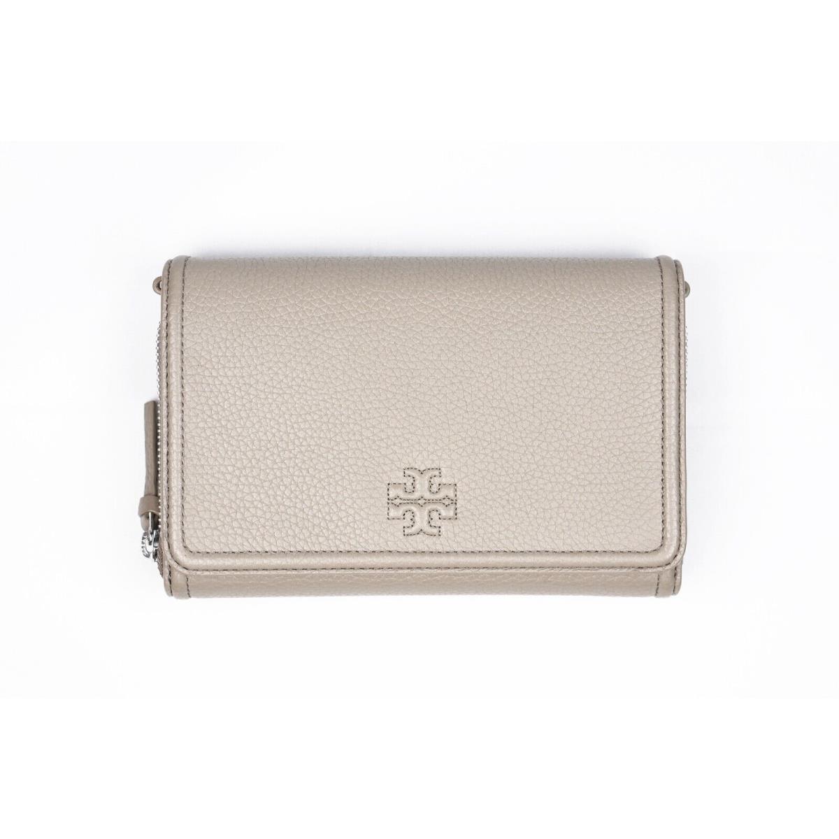 Tory Burch Thea Gray Flat Wallet Clutch Crossbody Purse Bag with Dust Bag