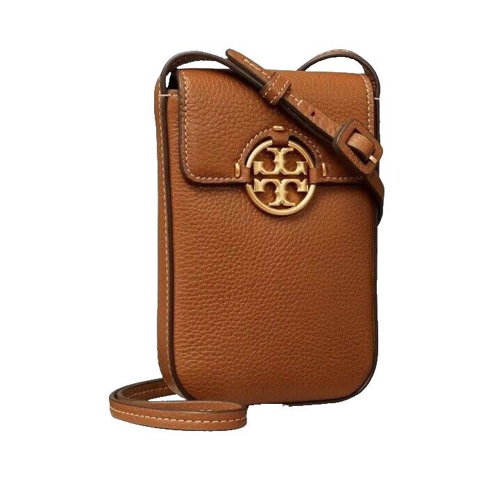 Tory Burch Miller Pebbled Leather Phone Crossbody Bag In Light Umber