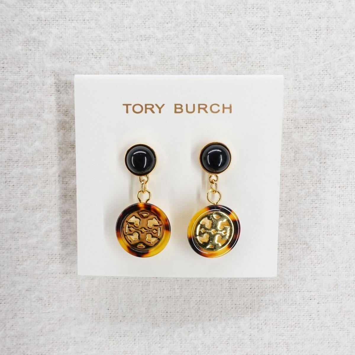 Tory Burch Women`s Tortoise Shell Logo Drop Earrings Gold OS