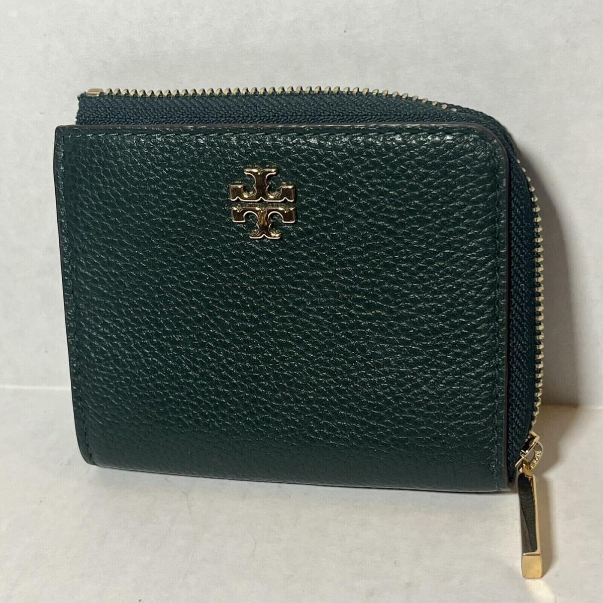 Tory Burch Small Leather Zip Gold Hardware Wallet Green