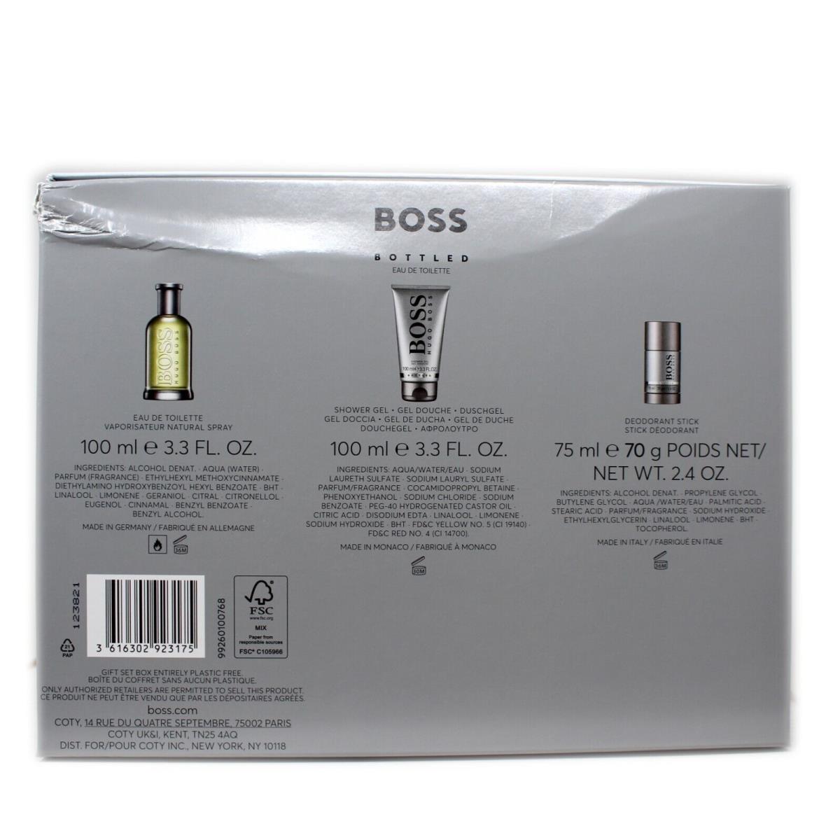 Boss Bottled BY Hugo Boss 3 Piece Gift Set Eau DE Toilette Spray 100ML D