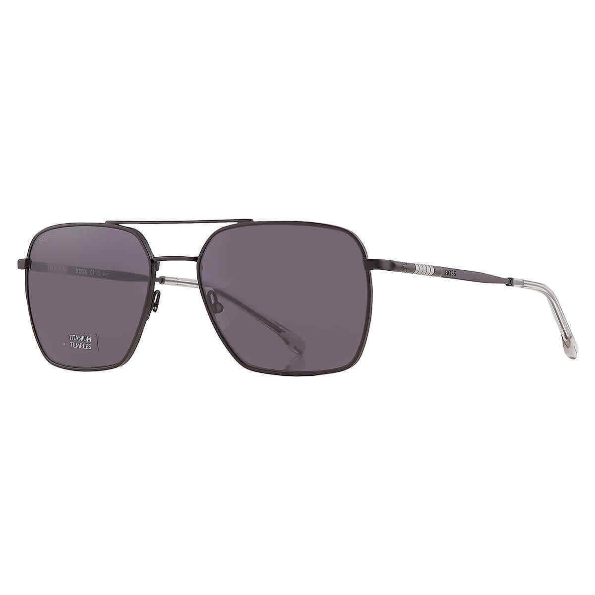 Hugo Boss Grey Navigator Men`s Sunglasses Boss 1414/S 0003/IR 57 Boss 1414/S - Frame: Black, Lens: Grey