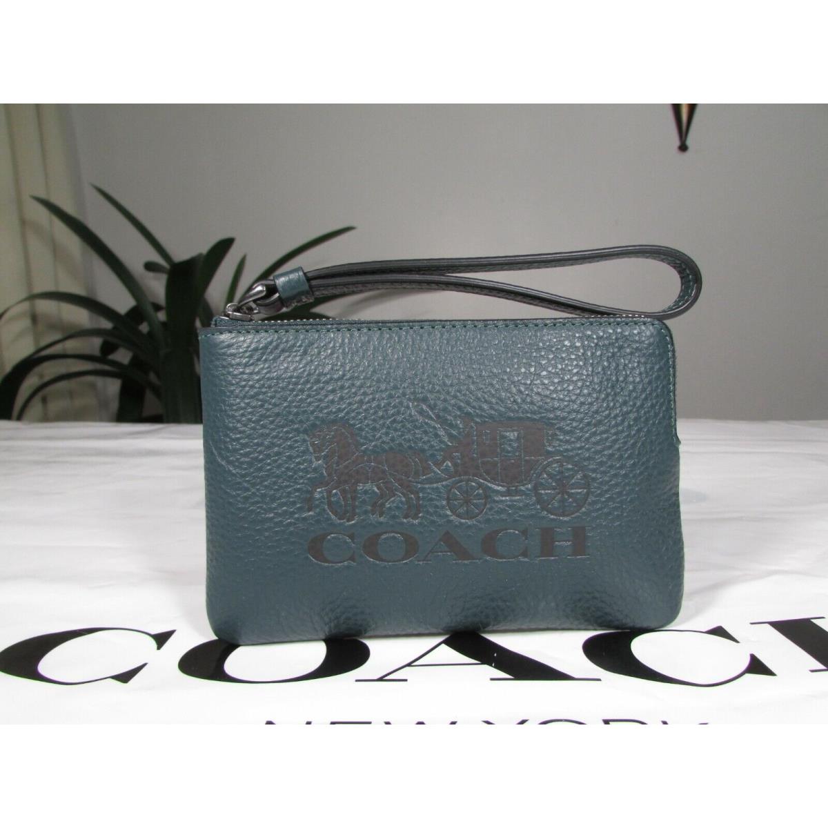 Coach Pebble Leather Horse and Carriage Corner Zip Wristlet C7420