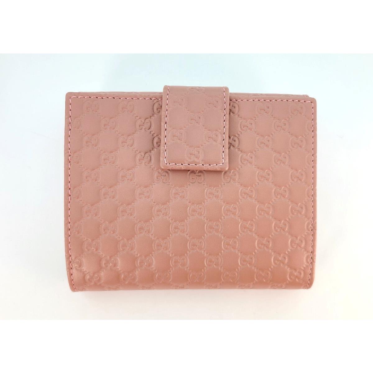 Gucci Women Soft Pink Shima Leather Bifold Micro GG Coin Wallet 464916