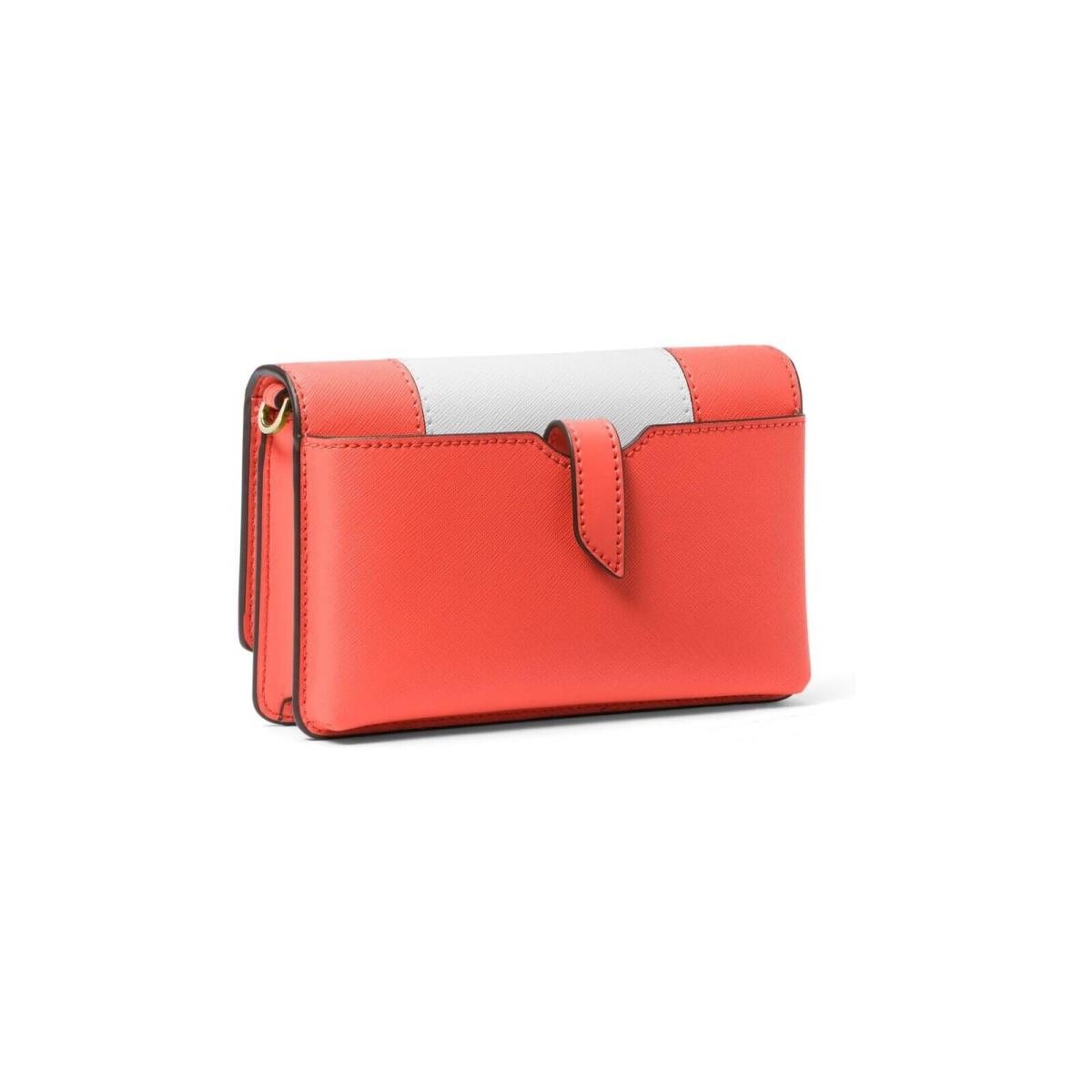 Michael Kors Jet Set Charm Saffiano Leather Colorblock Phone Crossbody Bag Coral/white/gold