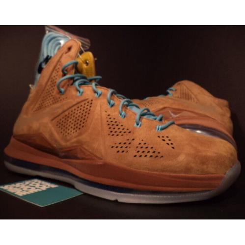 Nike Air Max Lebron X 10 Ext QS Hazelnut Brown Tide Pool Blue 607078-200 8.5 - Brown