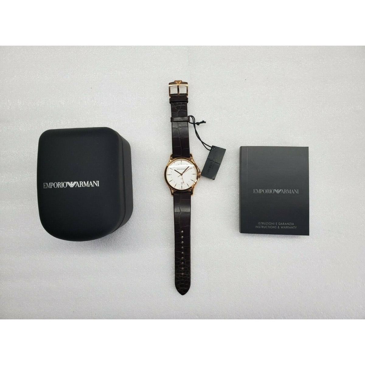 Emporio Armani Gmt Date White Dial Brown Alligator Strap Men`s Watch ARS1102