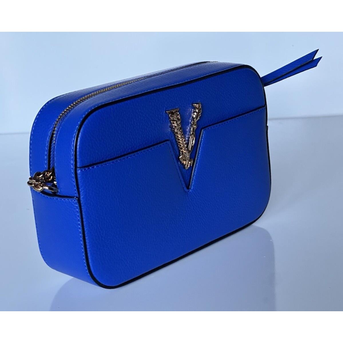 Versace Virtus Grainy Calf Leather Blue Small Shoulder Bag 1005969 IT