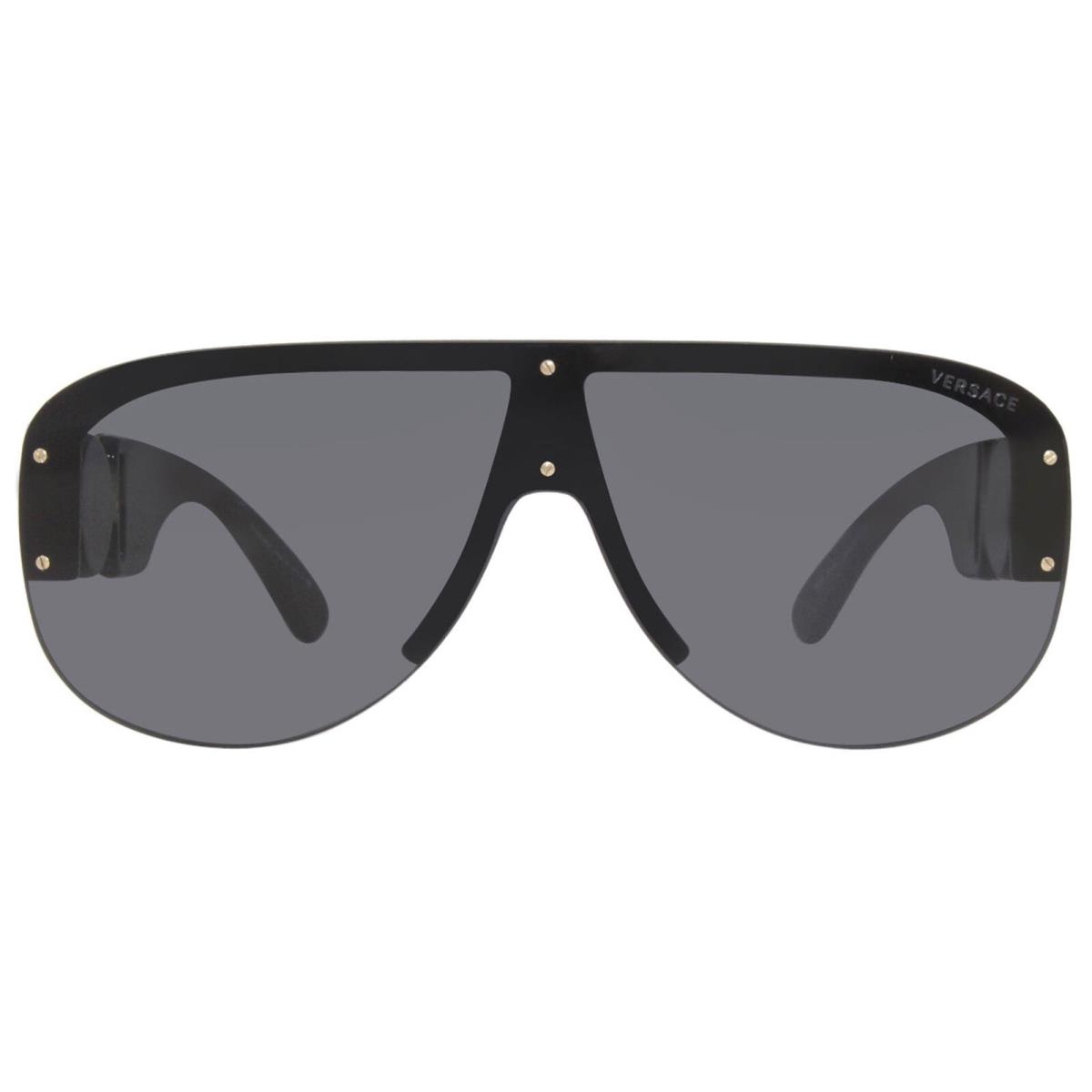 Versace 4391 GB1/87 Sunglasses Men`s Black/gold/dark Grey Lenses Shield 48mm