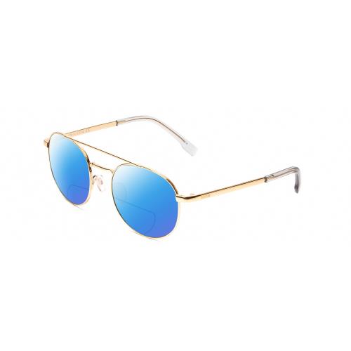 Bolle Ova Womens Pilot Polarized Bifocal Sunglasses in Shiny Gold/crystal 52mm Blue Mirror