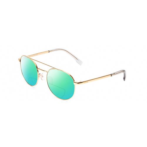 Bolle Ova Womens Pilot Polarized Bifocal Sunglasses in Shiny Gold/crystal 52mm Green Mirror