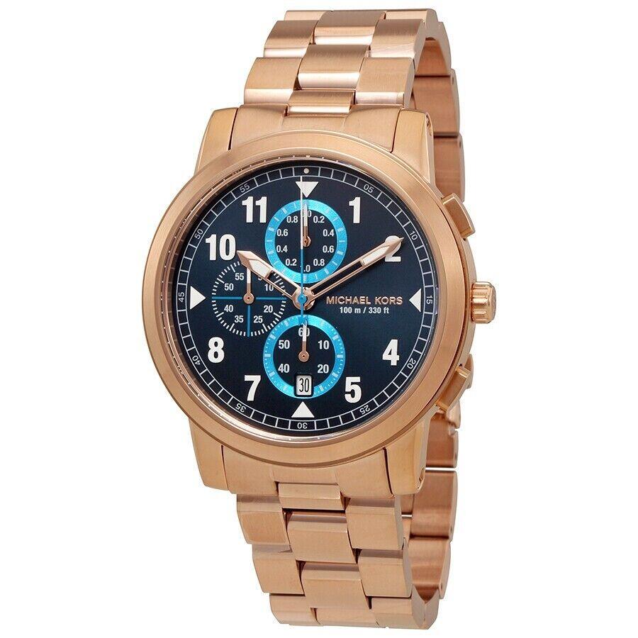 Michael Kors MK8550 Paxton Chronograph Blue Sunray Dial Mens Watch Rose Gold