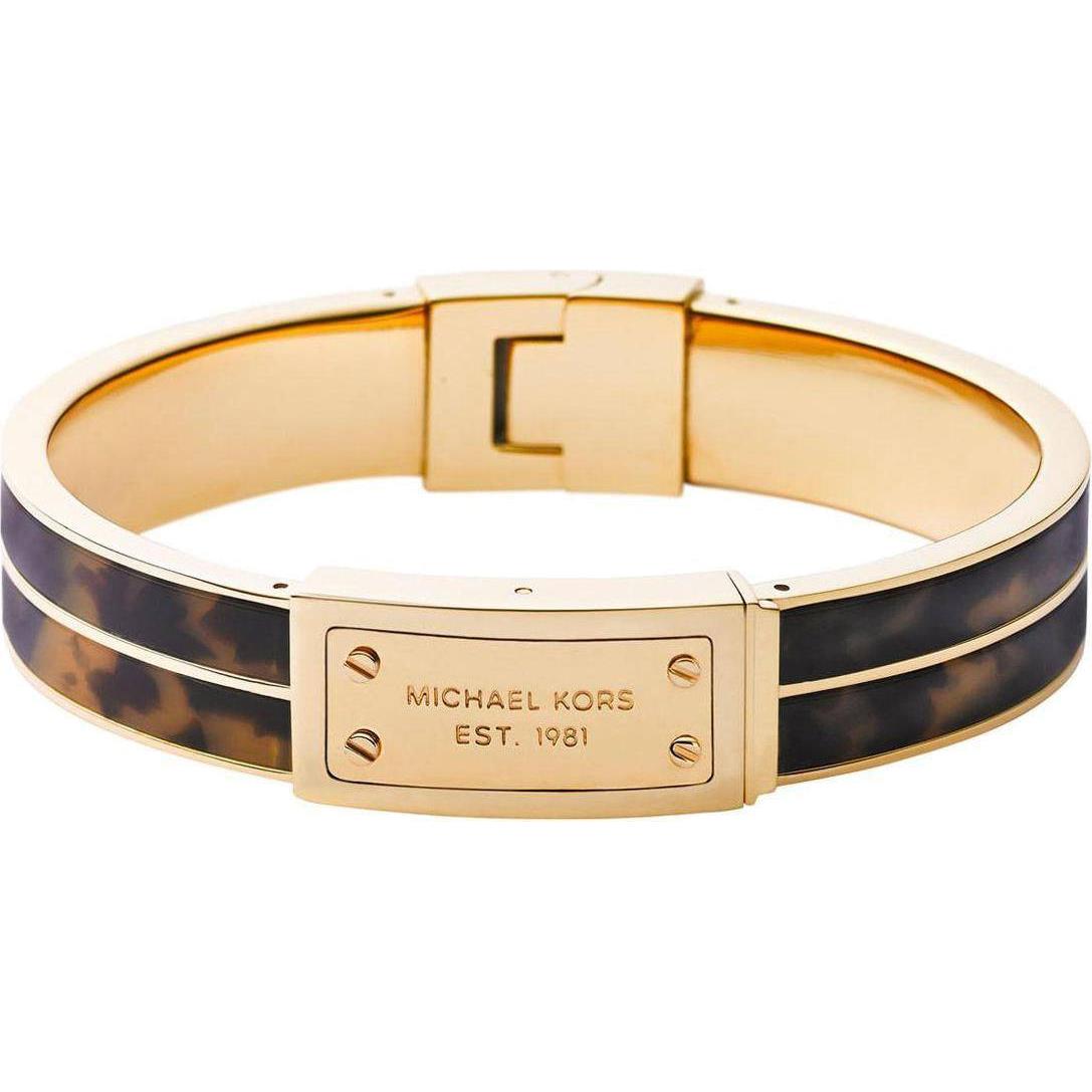 Michael Kors Logo Plaque Yellow Gold Tortoise Bangle Bracelet